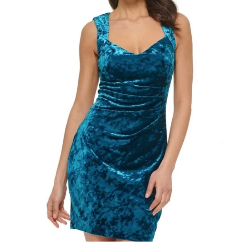 Guess Crushed Velvet Teal Sleeveless Midi Dress Size 12 NWT*